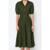 Fashion Regular Casual Daily Aerobin Woven Shirt Collar Short Sleeve Skater Midi Length Dress