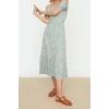 Fashion Regular Casual Daily Polyester Camisole Knitted Carmen Collar Short Sleeve Skater Midi Length Dress