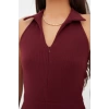 Moda Kalem Casual Günlük Fitilli Örme Polo Yaka Kolsuz Kol Bodycone Mini Boy Elbise