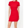 Moda Slim Casual Günlük Rejenere Kaşkorse Örme Bisiklet Yaka Kısa Kol Bodycone Mini Boy Elbise