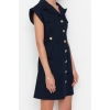 Moda Regular Gündüz Gece Gabardin Dokuma Ceket Yaka Kısa Kol Ceket Elbise Mini Boy Elbise