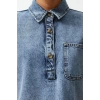 Moda Regular Casual Günlük Rigid Denim Kare Yaka Kısa Kol Gömlek Elbise Mini Boy Elbise
