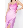 Fashion Fit Graduation Prom Satin Woven Cowl Neck Strap Sleeve Shift Midi Length Dress