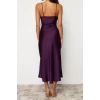 Fashion Fit Graduation Prom Satin Woven Cowl Neck Strap Sleeve Shift Midi Length Dress