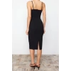 Fashion Regular Graduation Prom Finike Woven Double Breasted Sleeveless Wrap Midi Length Dress