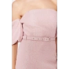 Fashion Fit Graduation Prom Jacquard Woven Carmen Collar Short Sleeve Bodycone Midi Length Dress