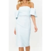 Fashion Fit Graduation Prom Jacquard Woven Carmen Collar Short Sleeve Bodycone Midi Length Dress