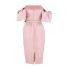 Fashion Fit Graduation Prom Jacquard Woven Carmen Collar Short Sleeve Bodycone Midi Length Dress
