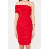 Fashion Fit Graduation Prom Sandy Knitted Carmen Collar Short Sleeve Bodycone Mini Length Dress