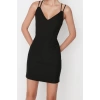 Fashion Regular Graduation Prom Diver Scuba Knitted V Neck Strap Sleeve Bodycone Mini Length Dress