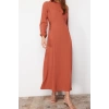 Fashion Regular Casual Daily Aerobin Woven Crew Neck Long Sleeve Shift Maxi Length Hijab Dress