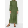 Fashion Comfortable Casual Daily Crinkle Woven Stand Collar Long Sleeve A-Line Maxi Length Hijab Dress