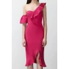 Fashion Fit Graduation Prom Finike Woven Carmen Collar Short Sleeve Bodycone Midi Length Dress