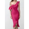 Fashion Fit Graduation Prom Finike Woven Carmen Collar Short Sleeve Bodycone Midi Length Dress