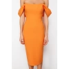 Fashion Fit Graduation Prom Finike Woven Carmen Collar Short Sleeve Bodycone Midi Length Dress