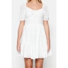 Fashion Regular Casual Daily Brode Woven Heart Neck Short Sleeve Skater Mini Length Dress