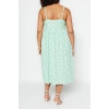 Fashion Slim Casual Daily Crepe Knit Square Neck Strappy Sleeve Skater Midi Length Plus Size Dress