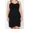 Fashion Slim Day Night Crepe Knitted Heart Neck Strap Sleeve Wrap Mini Length Plus Size Dress