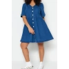 Fashion Casual Daily Comfort Denim V Neck Short Sleeve A-Line Mini Length Plus Size Dress