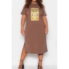 Fashion Comfortable Casual Daily Jersey Knitted Crew Neck Short Sleeve Shift Midi Length Plus Size Dress