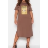 Fashion Comfortable Casual Daily Jersey Knitted Crew Neck Short Sleeve Shift Midi Length Plus Size Dress