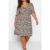 Fashion Slim Casual Daily Camisole Knitted V Neck Short Sleeve Skater Mini Length Plus Size Dress