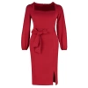 Fashion Casual Day Night Finike Woven Square Neck Long Sleeve Shift Midi Length Plus Size Dress