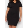 Fashion Fit Casual Daily Camisole Knitted Polo Neck Short Sleeve Bodycon Mini Length Plus Size Dress