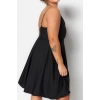 Fashion Casual Wedding Ceremony Crepe Woven V Neck Strap Sleeve Skater Mini Length Plus Size Dress