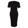 Fashion Fit Day Night Camisole Knitted Crew Neck Short Sleeve Bodycon Midi Length Plus Size Dress