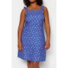 Fashion Comfortable Casual Daily Queen Crepe Woven Square Neck Strappy Sleeve Shift Mini Length Plus Size Dress