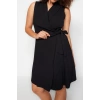 Fashion Slim Casual Daily Finike Woven Jacket Collar Sleeveless Sleeve Wrap Mini Length Plus Size Dress
