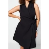 Fashion Slim Casual Daily Finike Woven Jacket Collar Sleeveless Sleeve Wrap Mini Length Plus Size Dress