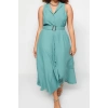 Fashion Casual Casual Aerobin Woven Shirt Collar Sleeveless Sleeve Shirt Dress Maxi Length Plus Size Dress