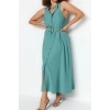 Fashion Casual Casual Aerobin Woven Shirt Collar Sleeveless Sleeve Shirt Dress Maxi Length Plus Size Dress