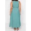Fashion Casual Casual Aerobin Woven Shirt Collar Sleeveless Sleeve Shirt Dress Maxi Length Plus Size Dress