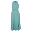 Fashion Casual Casual Aerobin Woven Shirt Collar Sleeveless Sleeve Shirt Dress Maxi Length Plus Size Dress
