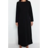 Fashion Comfortable Casual Daily Crepe Knitted Crew Neck Long Sleeve Straight Long Length Hijab Dress