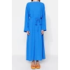 Fashion Regular Casual Daily Crinkle Woven Crew Neck Long Sleeve A-Line Maxi Length Hijab Dress