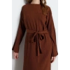 Fashion Regular Casual Daily Crinkle Woven Crew Neck Long Sleeve A-Line Maxi Length Hijab Dress