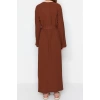 Fashion Regular Casual Daily Crinkle Woven Crew Neck Long Sleeve A-Line Maxi Length Hijab Dress