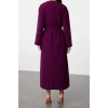 Fashion Regular Casual Daily Crinkle Woven Crew Neck Long Sleeve A-Line Maxi Length Hijab Dress