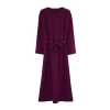 Fashion Regular Casual Daily Crinkle Woven Crew Neck Long Sleeve A-Line Maxi Length Hijab Dress
