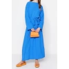Fashion Regular Casual Daily Crinkle Woven Crew Neck Long Sleeve A-Line Maxi Length Hijab Dress