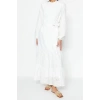 Fashion Regular Casual Daily Terrycotton Woven Crew Neck Long Sleeve A-Line Maxi Length Hijab Dress