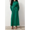 Fashion Regular Casual Daily Crinkle Woven Shirt Collar Long Sleeve Shift Maxi Length Hijab Dress