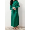 Fashion Regular Casual Daily Crinkle Woven Shirt Collar Long Sleeve Shift Maxi Length Hijab Dress