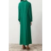 Fashion Regular Casual Daily Crinkle Woven Shirt Collar Long Sleeve Shift Maxi Length Hijab Dress