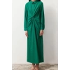 Fashion Regular Casual Daily Crinkle Woven Shirt Collar Long Sleeve Shift Maxi Length Hijab Dress
