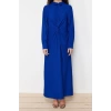 Fashion Regular Casual Daily Crinkle Woven Shirt Collar Long Sleeve Shift Maxi Length Hijab Dress